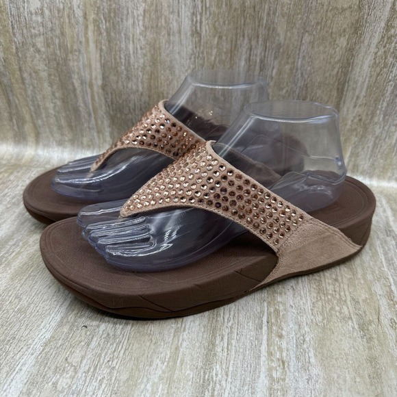 Fitflop Glitzie Rhinestone Thong‎ Sandals Womens 9 Mauve Pink Comfort Shoes - Picture 1 of 10